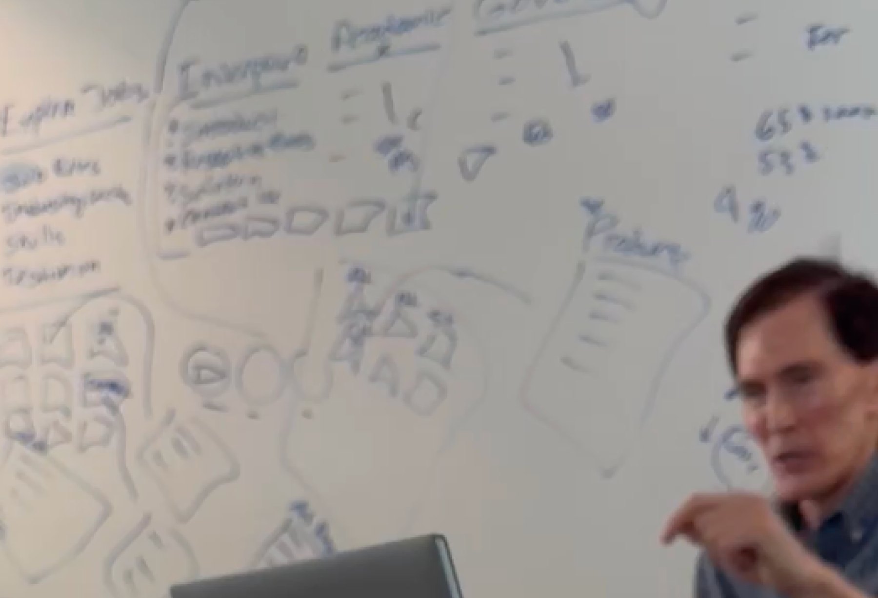 CompTIA&rsquo;s CEO at a whiteboard covered in sketches of the new experience