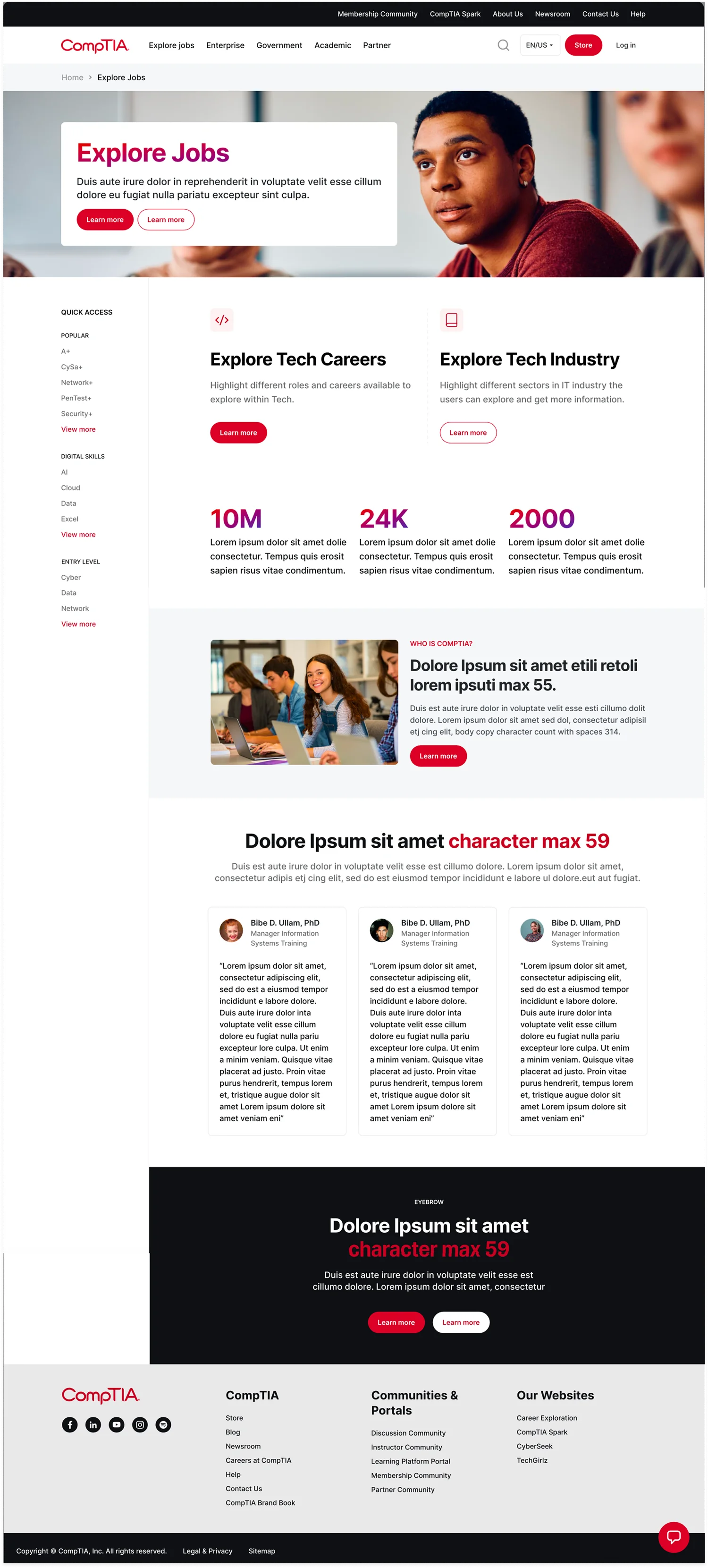 The live Explore Jobs page end to end, from the hero through the statistics, testimonials and footer