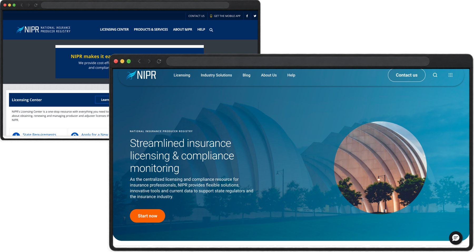 The old NIPR site behind the redesigned one, side by side